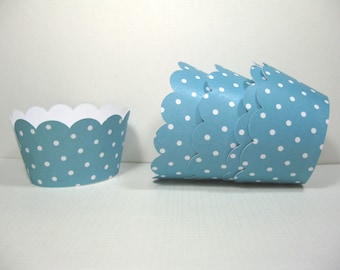 12 scalloped standard size cupcake wrappers - cupcake holder - girl baby shower - aqua blue cupcake wrappers - girl birthday - it's a girl