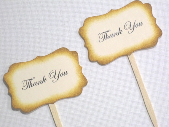 10 Cupcake Toppers Thank You Cupcake Picks Wedding | Etsy