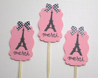 10 Cupcake Toppers - Food Picks - Eiffel Tower - Paris Wedding Favors - Paris Bridal Shower -  Baby Shower - Cupcake Picks - Tea Party Favor