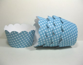 12 scalloped standard size cupcake wrappers - cupcake holder - girl baby shower - aqua blue cupcake wrappers - girl birthday -