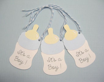 10 Baby Shower Tags for Favors  It's a Boy Tags  Baby Bottle Tags  Gift Tags  New Born Boy Baby Shower  Blue Tags  Baby Tags