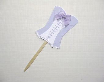 10 Lavender White Corset Cupcake Toppers - Food Picks - Bridal Shower Favors - Lingerie Shower - Girls Night Out - Bachelorette Party