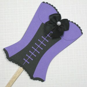 10 Purple Black Corset Cupcake Toppers Food Picks Bridal Shower Favors Lingerie Shower Girls Night Out Bachelorette Party image 2