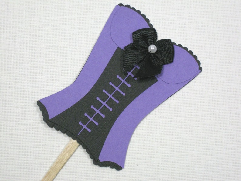 10 Purple Black Corset Cupcake Toppers Food Picks Bridal Shower Favors Lingerie Shower Girls Night Out Bachelorette Party image 2