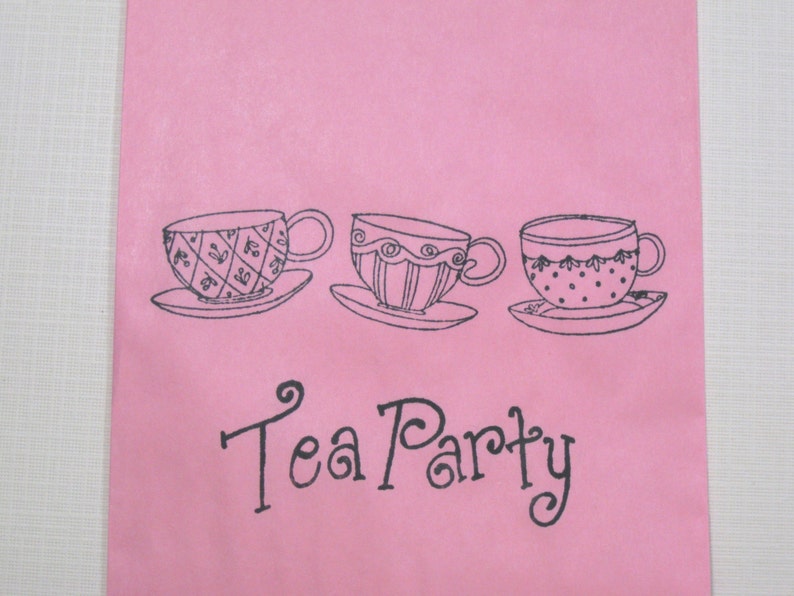 Birthday Bridal Shower Alice in Wonderland Candy Buffet Bags 10 Pink Black Tea Party Paper Favor Bags lined in wax