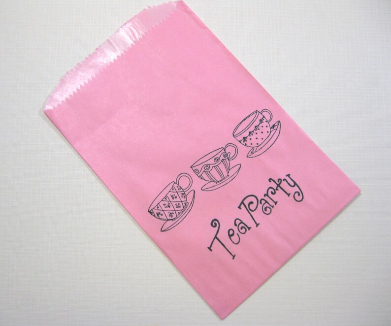 Birthday Bridal Shower Alice in Wonderland Candy Buffet Bags 10 Pink Black Tea Party Paper Favor Bags lined in wax