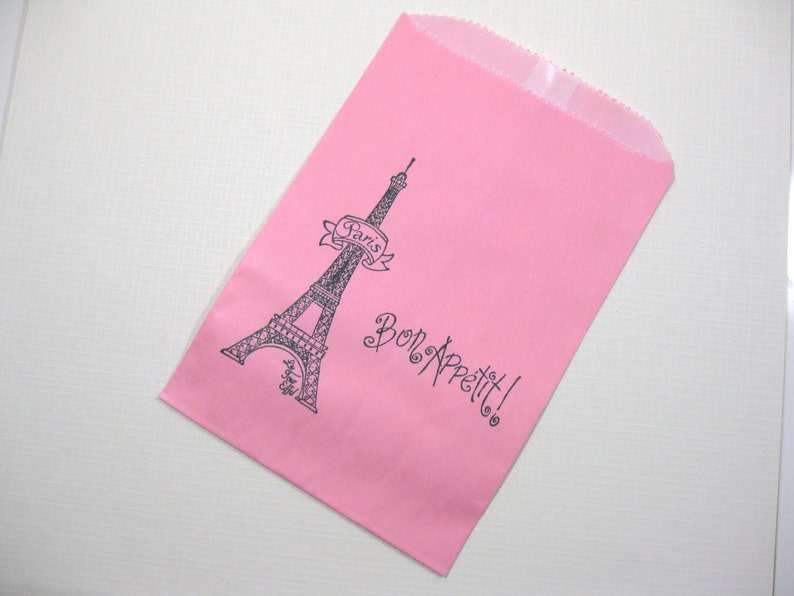 10 Pink Black Eiffel Tower Paper Favor Bags Lined in Wax Etsy