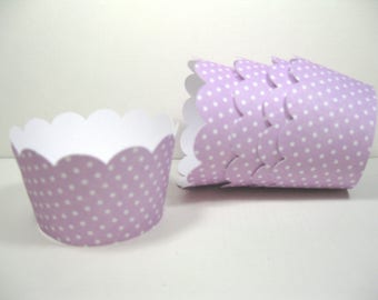 12 scalloped standard size cupcake wrappers - cupcake holder - girl baby shower - polka dot lavender purple cupcake wrappers - girl birthday