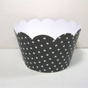 12 scalloped standard size cupcake wrappers cupcake holder Halloween black white polka dot cupcake wrappers image 2