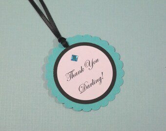 10 Bridal Shower Tags for Favors  Audrey Hepburn Breakfast at Tiff Bridal Shower Tags  Aqua Blue Tags  Thank You Darling Tags