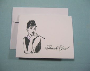 10 Thank You Cards - Thank You Notes - Audrey Hepburn - Breakfast at Tiff Bridal Shower - Baby Shower