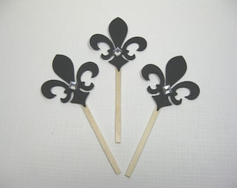 10 Cupcake Toppers - Food Picks - Fleur de Lis - Paris Wedding Favors - Paris Bridal Shower - Baby Shower - Cupcake Picks - Tea Party Favor