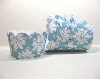 12 scalloped standard size cupcake wrappers - cupcake holder - Breakfast at Tiff baby bridal shower - aqua cupcake wrappers birthday