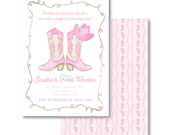 DIGITAL First Rodeo Birthday Invitation: Cowgirl Western Party, Pink Details