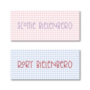 Water-Resistant Gingham Name Labels | Set of 60 | Vinyl Stickers | Custom Personalized Name Tags | Back to School | Daycare