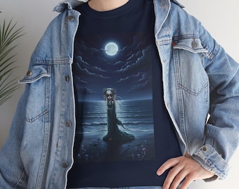 Moonlit Water Fairy by the Sea Gothic Tee | Ocean Nightscape Graphic Shirt