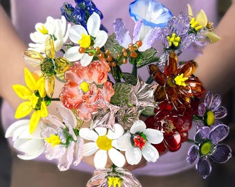 Handcrafted Glass Flower Bouquet, Eternal Bloom, Birth Month Flower