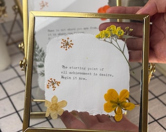 Personalized Typewritten Cotton Paper Vow Art, Brass Frame