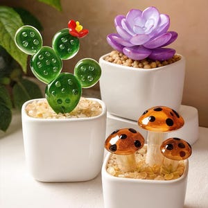 Handmade Glass Cactus, Glass Succulent, Stained Glass Plant, Mini Glass Flower Figurine, Artificial House Plant, Car Ornament, Cactus Gift