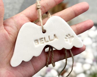 Ailes d'ange commémoratives pour animal de compagnie avec empreinte de patte, cadeau de perte de chien chat personnalisé, décoration de Noël personnalisée, souvenir fait main en argile, cadeau de sympathie
