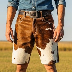Cowhide hair on western style shorts authentic , handcrafted short, men leather shorts