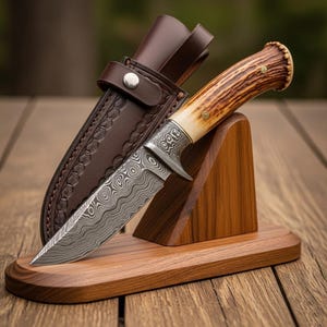 Handmade Hunting Survival Bowie Knife - 9 In Damascus Mosaic Pattern - Unique Gift for Groomsmen - Anniversary Gift for Men