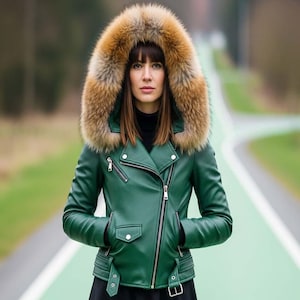 Women&#39;s fur luxurious leather jacket damen Foxfell lederjacken , fox fell lederjacker