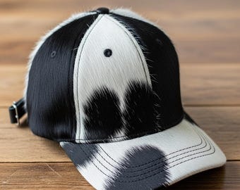 Handmade Cowhide Leather Baseball Cap black & White Patch, Western Style