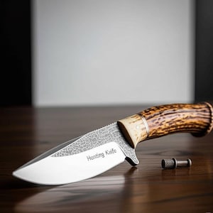 Damascus Hunting Knife Handmade D2 Steel, Deer Antler Handle, Leather Sheath