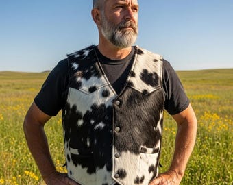 Handcrafted Cowhide Leather Vest | Genuine Western Rodeo Style Unique Hair-on-Hide for Classic Men's Vest