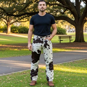 Hair-On Cowhide Leather Pants: Western Rodeo Style, Handmade