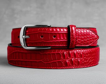 Luxury red belt for men, alligator skin crocodile leather Men's belt ledergurtel herren