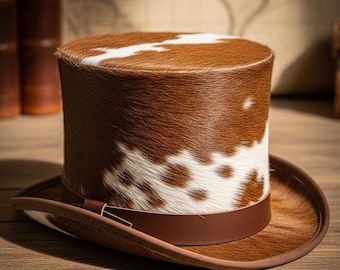 Sombrero de copa de cuero de vaca con pelo, estilo vaquero steampunk occidental