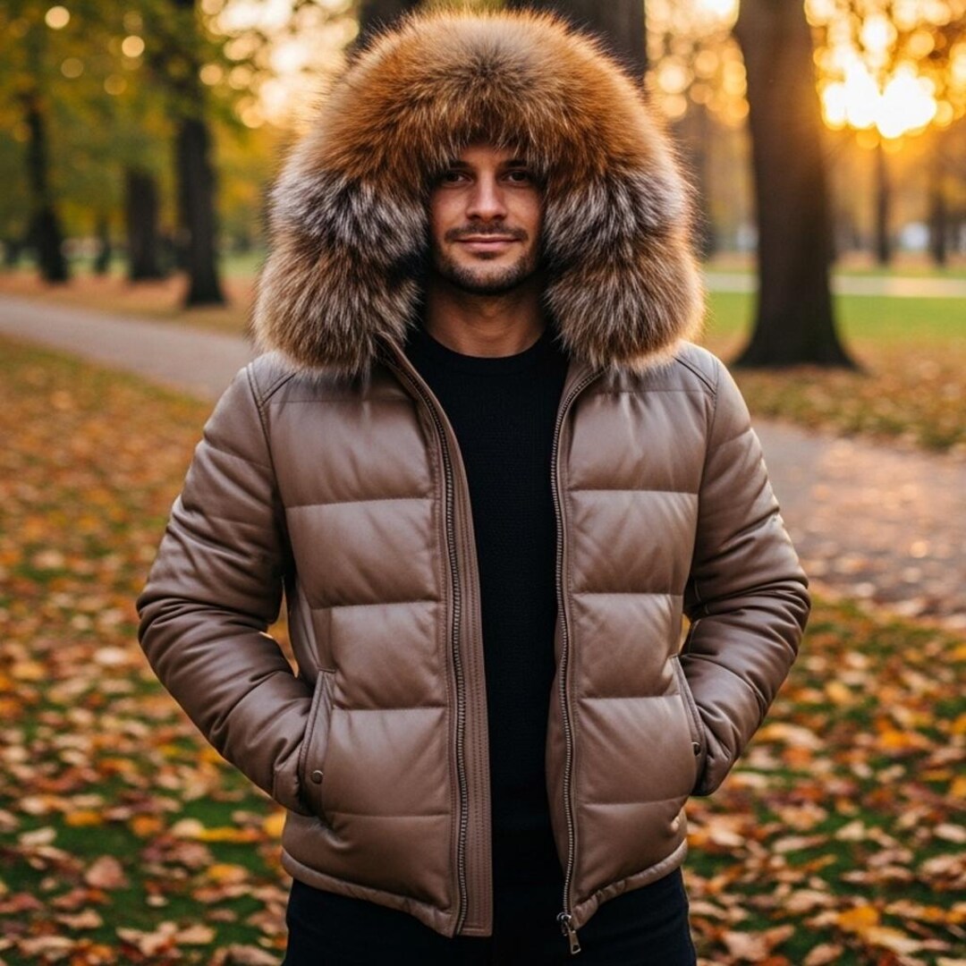 Men's Leather Jacket – Real Sheep Skin Leather With Fox Fur Hood