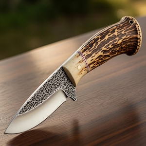 Handmade D2 Steel Bowie Knife  Stag Horn Handle, Leather Sheath