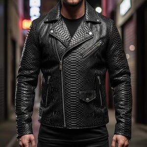 Schlangenleder Leder Bikerjacke Handgefertigte Python Motorrad Blazer Biker Lederjacke Herren