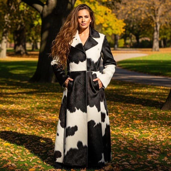 Damen Western Style Rindsleder Langer Trenchcoat Luxus