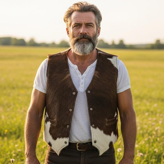 Cowhide Brown Leather Vest Cow Skin Vest - Etsy