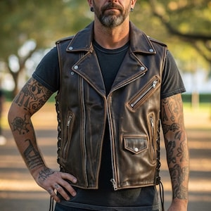 Hand Crafted Men Leather Vest Vintage Dark Brown Real Leather Vest Distressed Leather Motorcycle Vest Waistcoat for Men , Lederweste herren