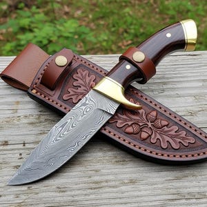 Handmade D2 Steel Hunting Knife Deer Horn Handle, Leather Sheath