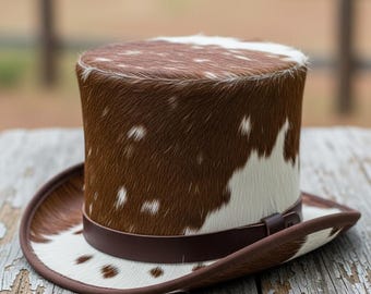 Sombrero vaquero de piel de vaca hecho a mano para hombre, estilo vaquero único con aspecto rústico para exteriores.