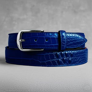 Men&#39;s blue alligator belt, Handmade leather belt, Classic belt for men, personalized belt for men.