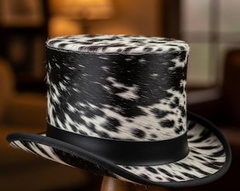 Sombrero de copa de cuero de vaca con pelo, estilo vaquero steampunk occidental