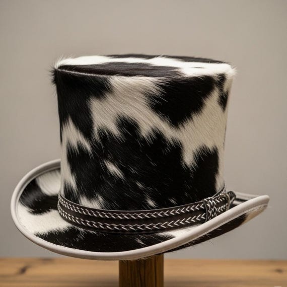 Hide decorated hat Hair-on-hide Top Hat: Steampunk Cowhide Safari Hat - Etsy  main image 2