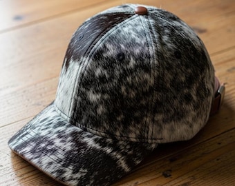 White Black cowhide hair on baseball hat,  leather caps