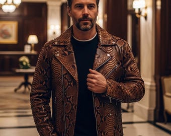 Python Schlangenleder Motorradjacke für Reiter Red Gradation, Custom Biker Style Jacke für Mottorad