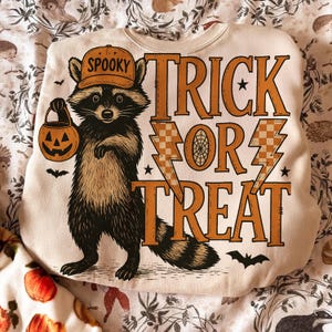 Funny Halloween Feral Trick or Treat Sublimation Design, Halloween pumpkin , Spooky Season , Halloween , Raccoon , Pumpkin