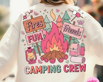 Camping Crew , Cute Campfire Friends Shirt Design, Summer Camping Sublimation, Pink Camping Clipart, Fires Fun Friends