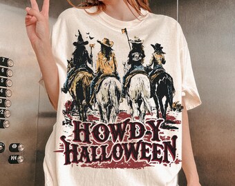 Howdy Halloween , Cowgirl Riding, Funny Halloween , Funny Cowgirl Halloween Shirt Design, Spooky Cute Western Halloween Clipart
