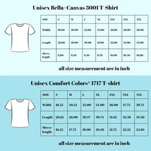 a collection of t-shirt sizes and measurements, including a canvas t-shirt and a comfort t-shirt. The sizes are labeled in inches, and the measurements are provided in both width and length. The image does not contain any text that is less than 500 characters, and all size measurements are in inches.